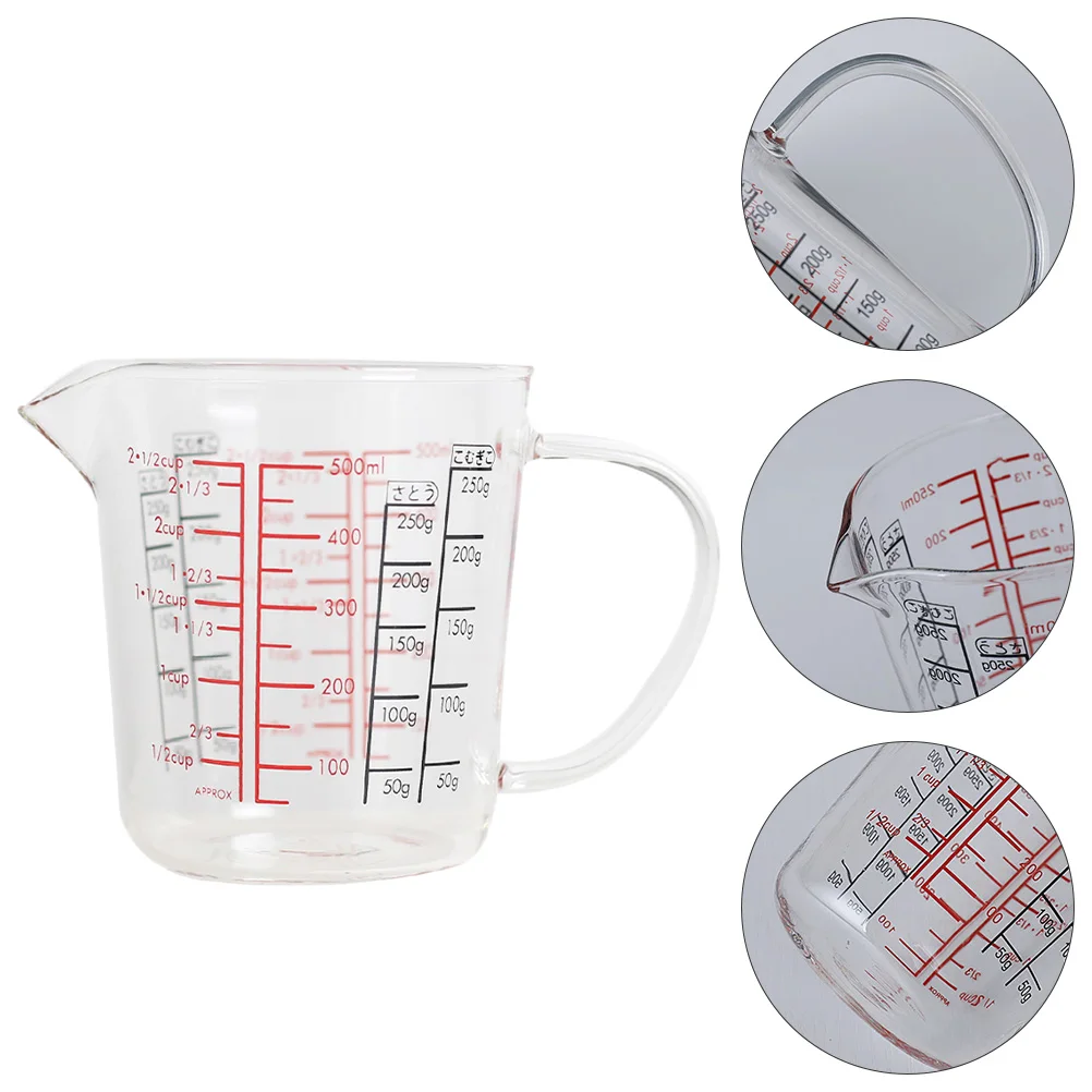 

1Pcs Transparent Glass Measuring Cup 500ml Milk Cup Leakproof Spout Double Scale Mark Anti-Scald Handle for Kitchen Baking