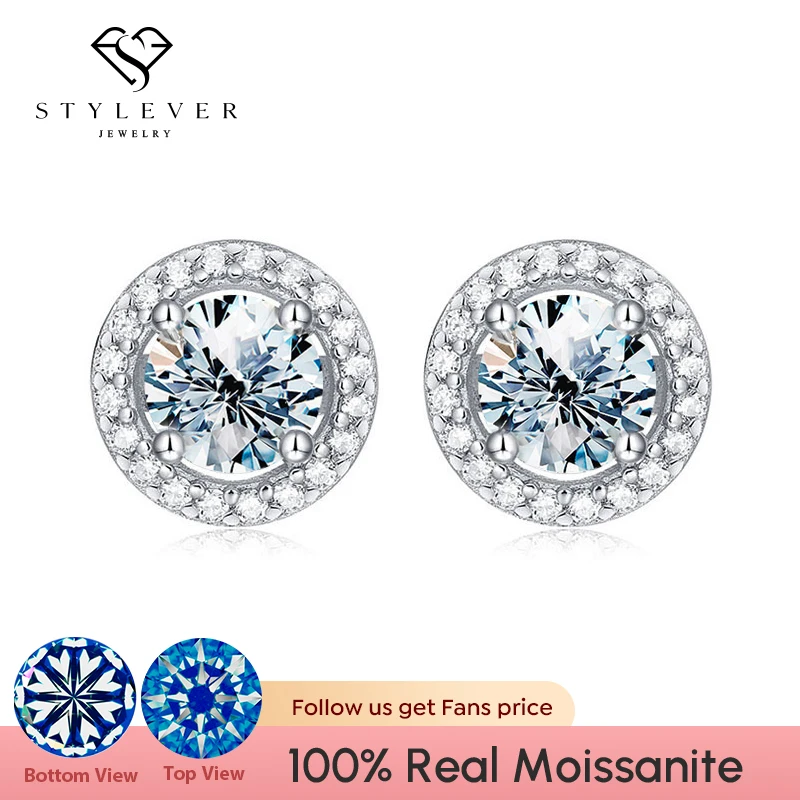 Stylever Certified Moissanite Diamond Stud Earrings for Women 925 Sterling Silver Round Halo Earrings Luxury Wedding Jewelry