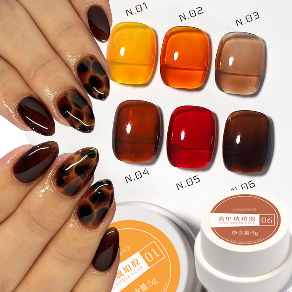 Zestaw lakierów hybrydowych 1/6 kolorów 5g Amber Brown Y2K Jesień Zima Gradient Leopard Jelly Nail Gel Półtrwały Lakier do Paznokci Soak Off