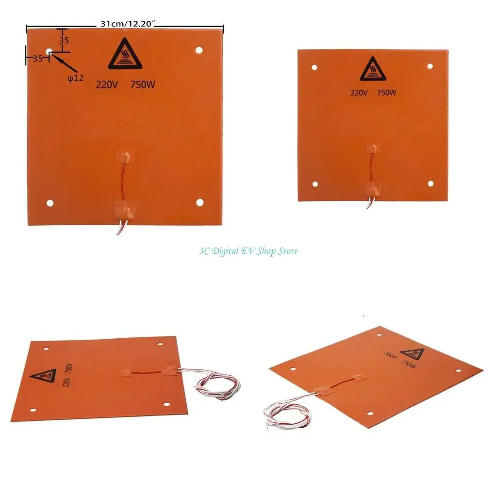 

E74D 310x310mm 220V 750W Universal Flexible Silicone Heater Mat/Pad, Waterproof 3D Printer Heated Bed Heating