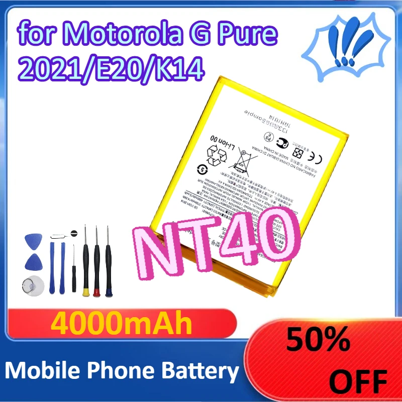 

NT40 4000mAh Mobile Phone Battery Zero Cycle Battery for Motorola G Pure 2021/E20/K14 XT2163-4 +Tools