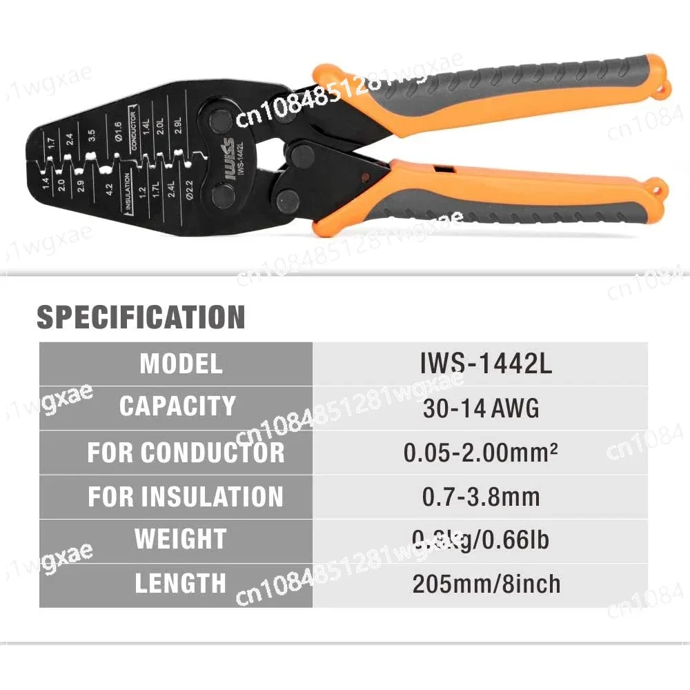 IWS-1442L Miniature Connector Crimping Pliers Are Used To Crimp AWG30-14 From Molex, TE AMP, JST, JAE, and Clock