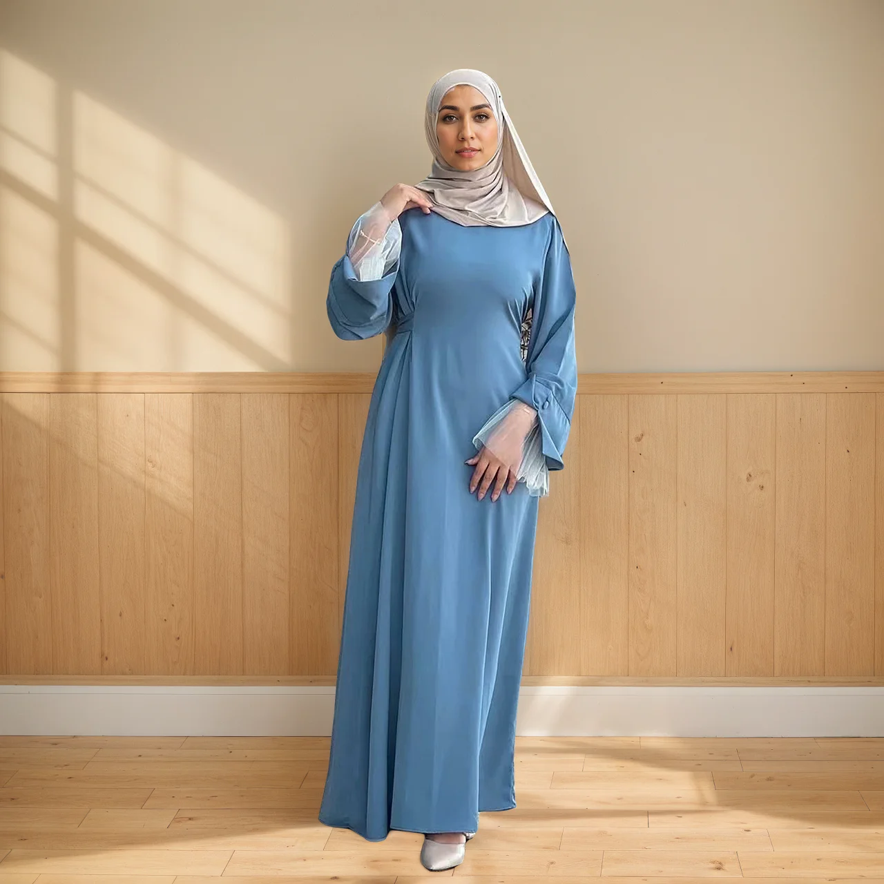 

Eid Abaya Dubai Muslim Women Lace Sleeve Long Dress Modest Ramadan Morocco Kaftan Robe Islamic Clothing Jalabiya Arabic Vestidos