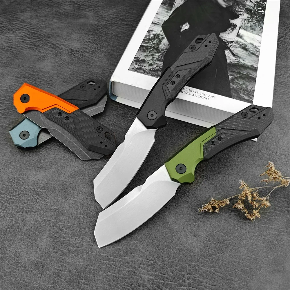 NEW KS 7850 Launch 14 Folding Knife 3.28\'\' D2 Blade Aluminum Carbon Fiber Handle Outdoor Portable EDC Kitchen Fruit Knife