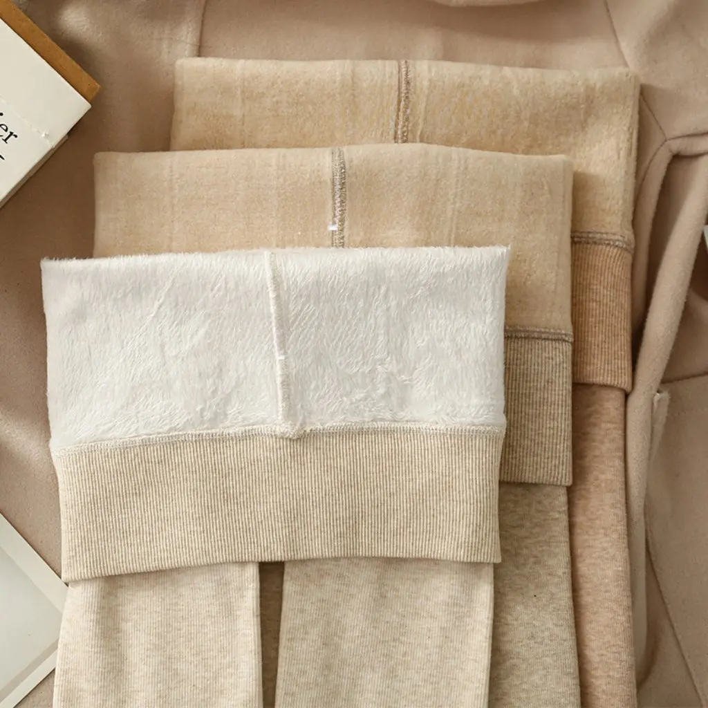 

Women's High Waist Fleece-Lined Pantyhose Milk Brown Thickened Black Gray Leggings Warm Bottoming Step-On Autumn Winter Cotton