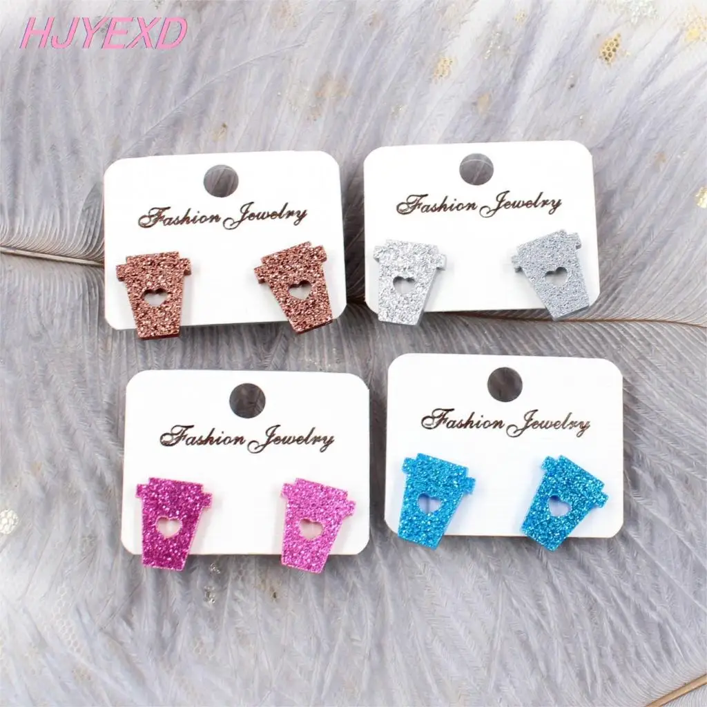 0.63IN Glitter Acrylic Coffee Cup Stud Earring Blue Pink Glitter Car Crown Stud Earring Allegry Free Earring