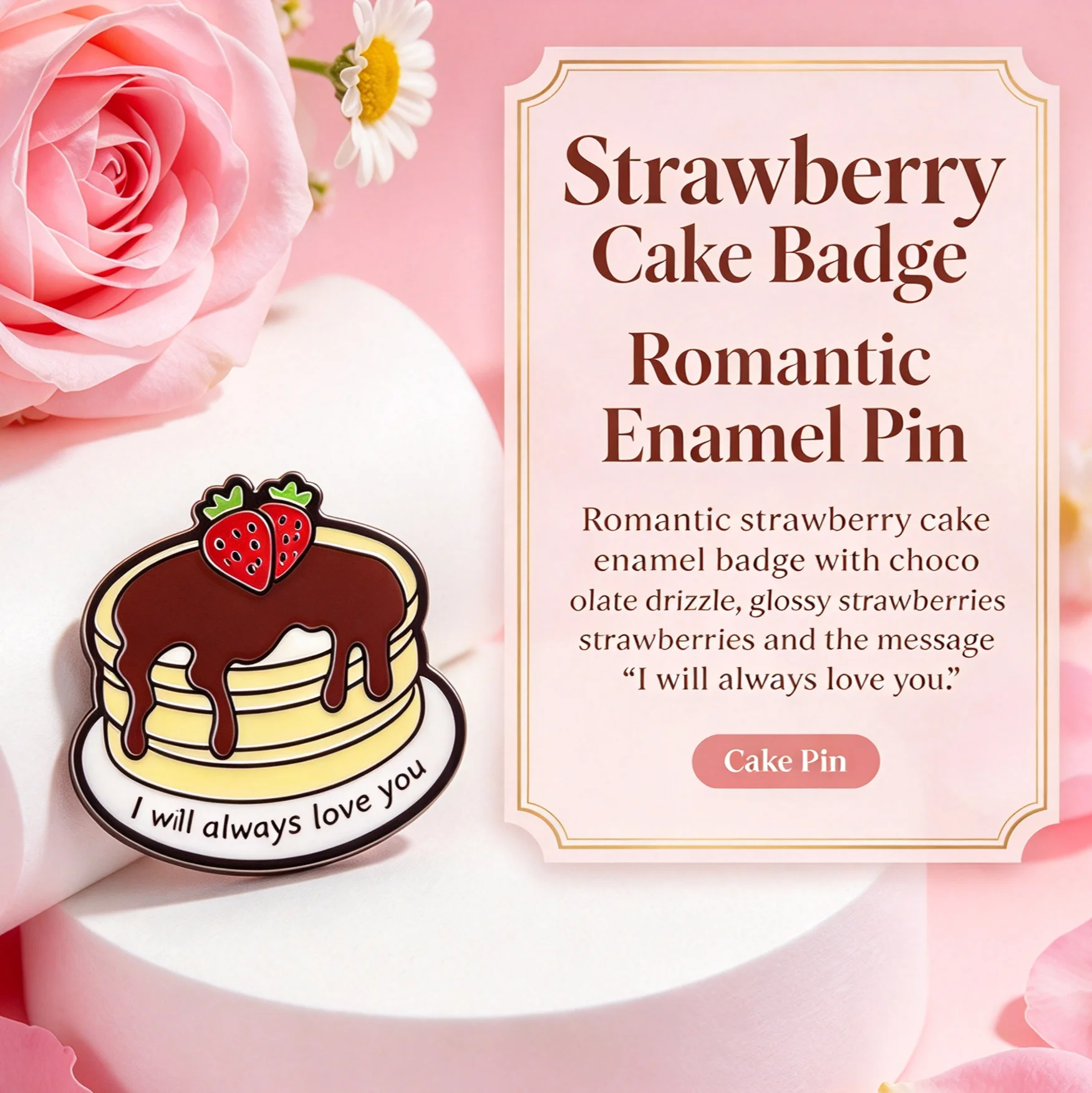 Cute Strawberry Chocolate Cake Enamel Pin 