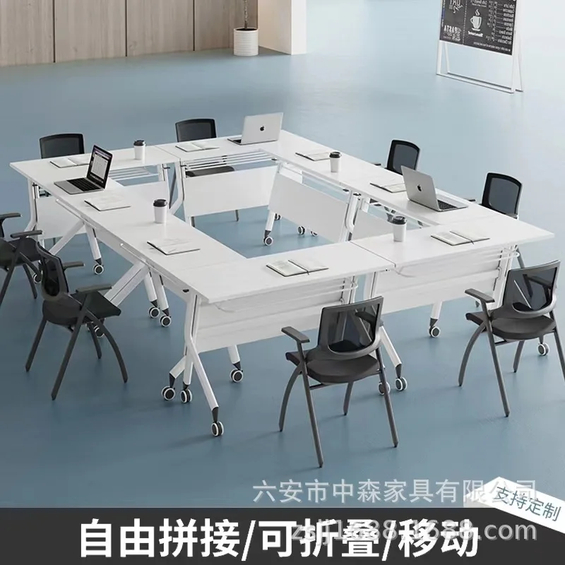 Double conference table, folding strip table, removable flap table