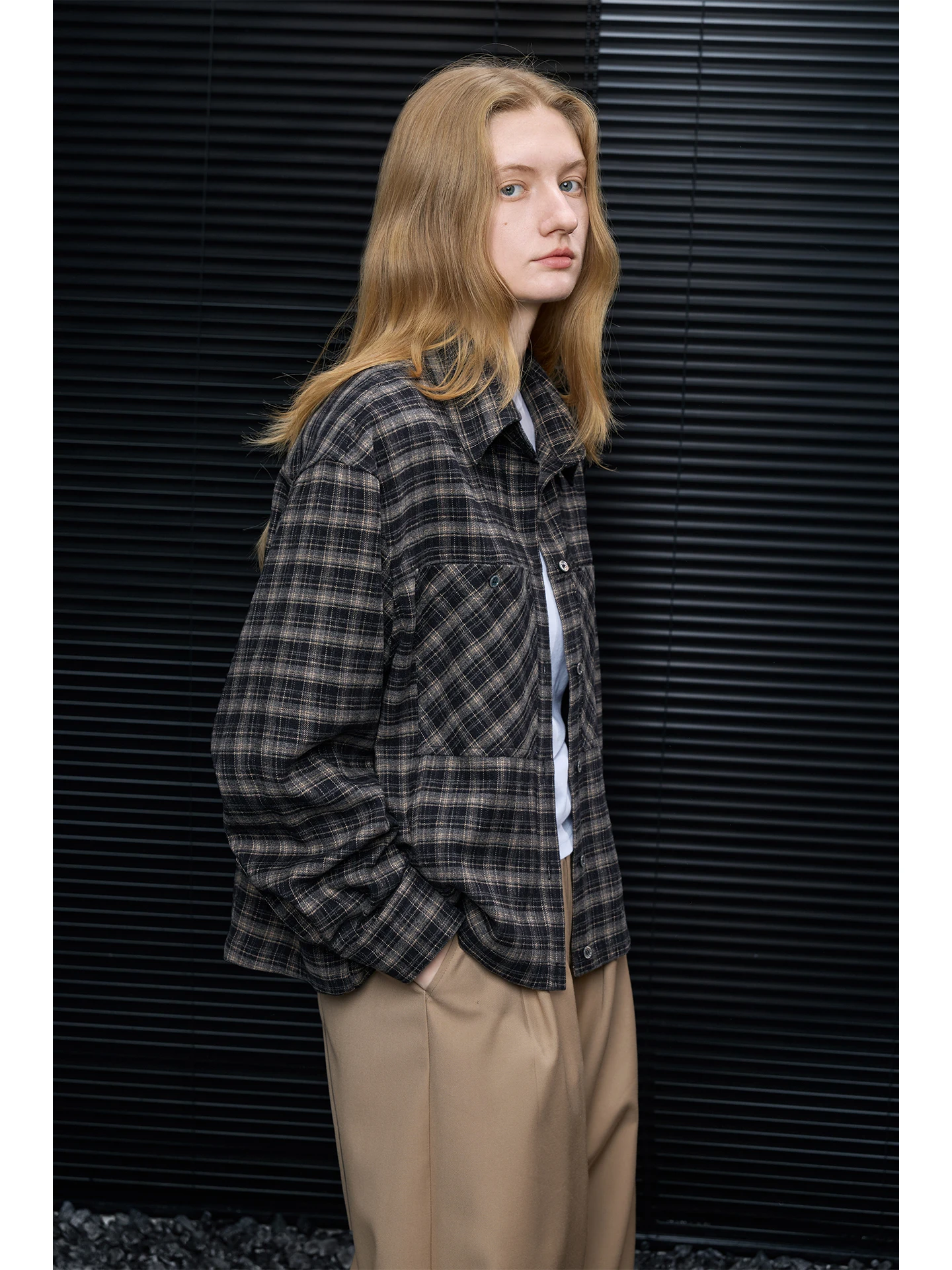 

Retro Plaid irt Jaet Women's Early Spring New Sle Street Sle Loose Fit Long Sve Button up Lightweight Anti-Aging