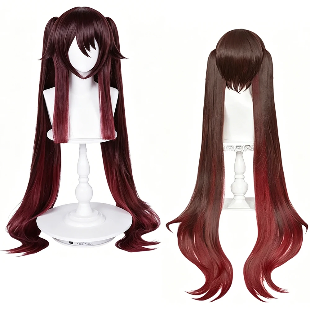 Hu Tao Genshin Cos Wig Long Gradient Red Brown Detachable Double Ponytails High Temperature Fiber Hair For Comic Con Role Play