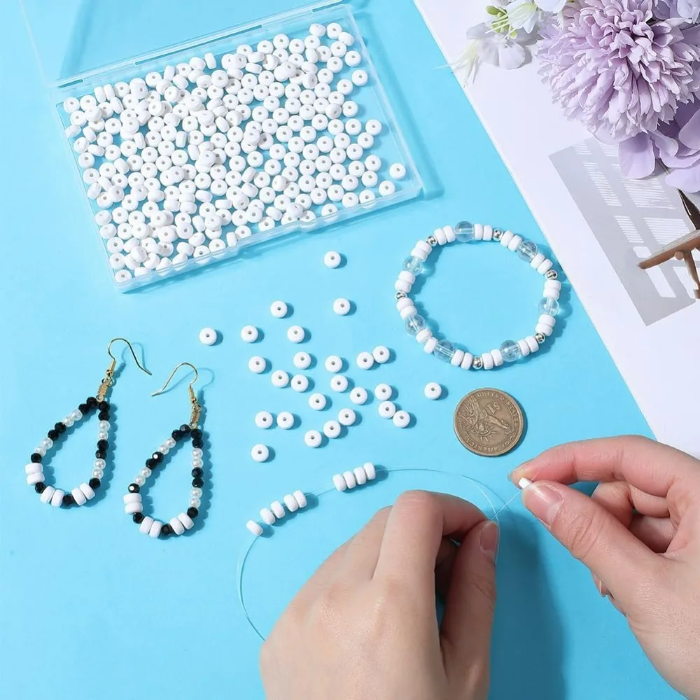 Picture 4: 1 Box 350PCS 6mm White Polymer Clay Beads Bulk Small Heishi Beads Mini Refill Round Flat Disc Vinyl Spacer Loose making kit