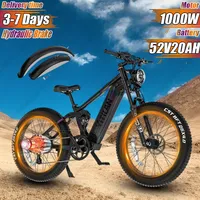 Electric Bicycle 1000W Powerful Motor 52V20AH Lithium Battery Hydraulic Brake E-bike 26*4.0 Inch Fat Tire Mountain Electric Bike