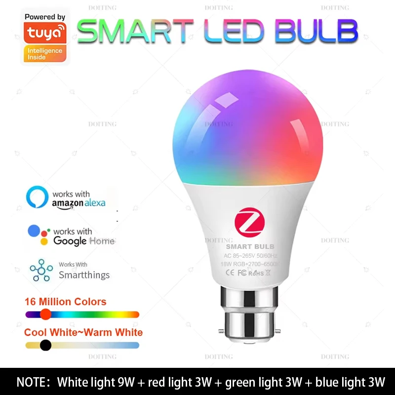 Zigbee 3.0 Smart Led-lamp 110V 220V E27 B22 Lampen RGBCW Werkt met Alexa Echo Plus Google Home Assistant APP Spraakbesturing 2MQTT