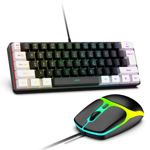 61 Keys RGB Gaming Wired Keyboard Mouse Set Colorful Mini Compact Black White Computer Keypad Mice Set for Office PC Gamer