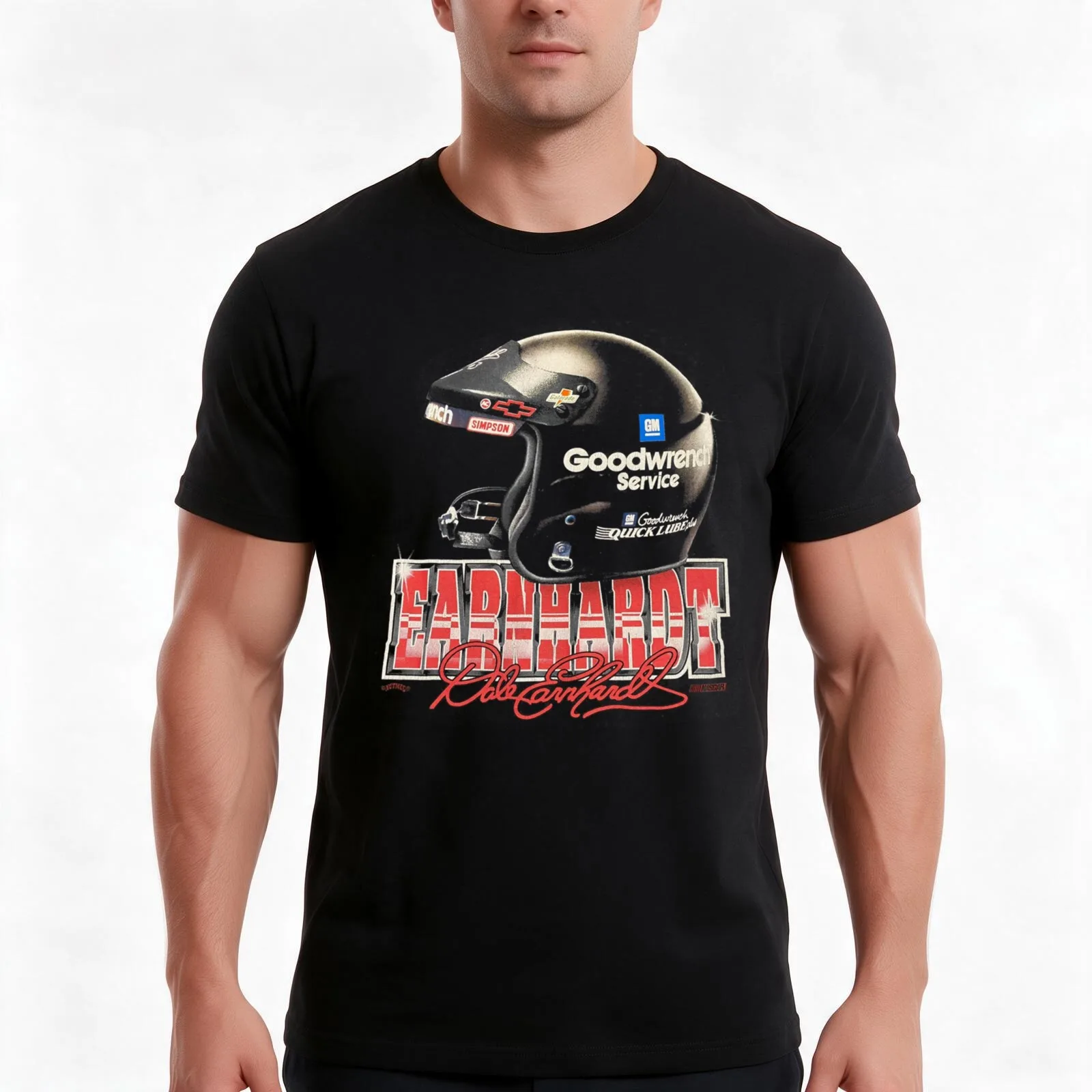 Dale Earnhardt Black Helmet Retro T-Shirt, Summer Casual Cotton Tee, Oversized Streetwear Tops, Vintage Graphic Print