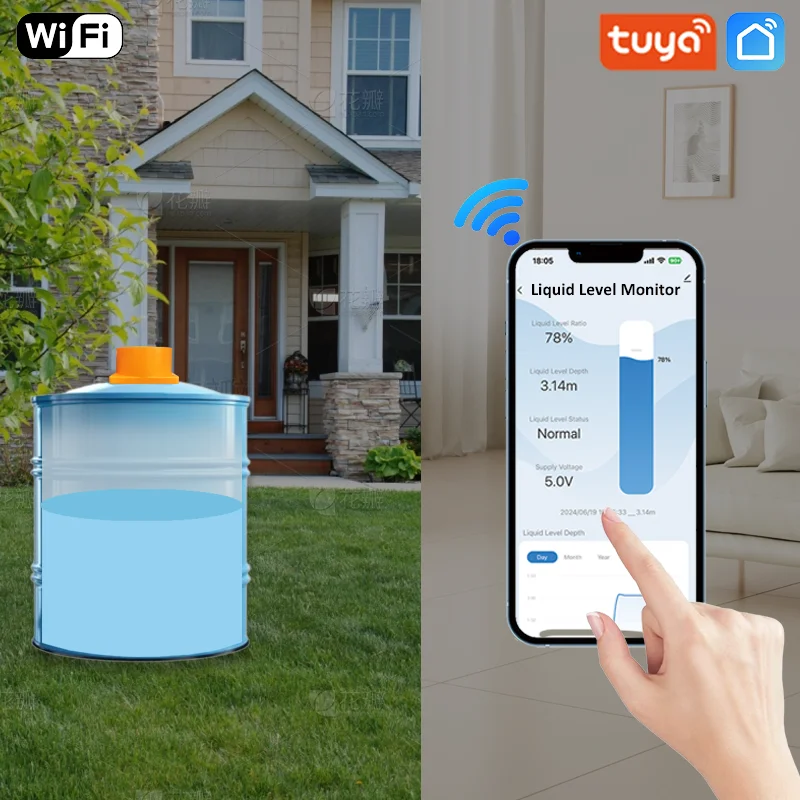 ME202W 10m Measuring Rang Remote WiFi Tuya Smartlife APP Usage Meter Apartments Remote Tank Monitor Water Tank Level Sensor