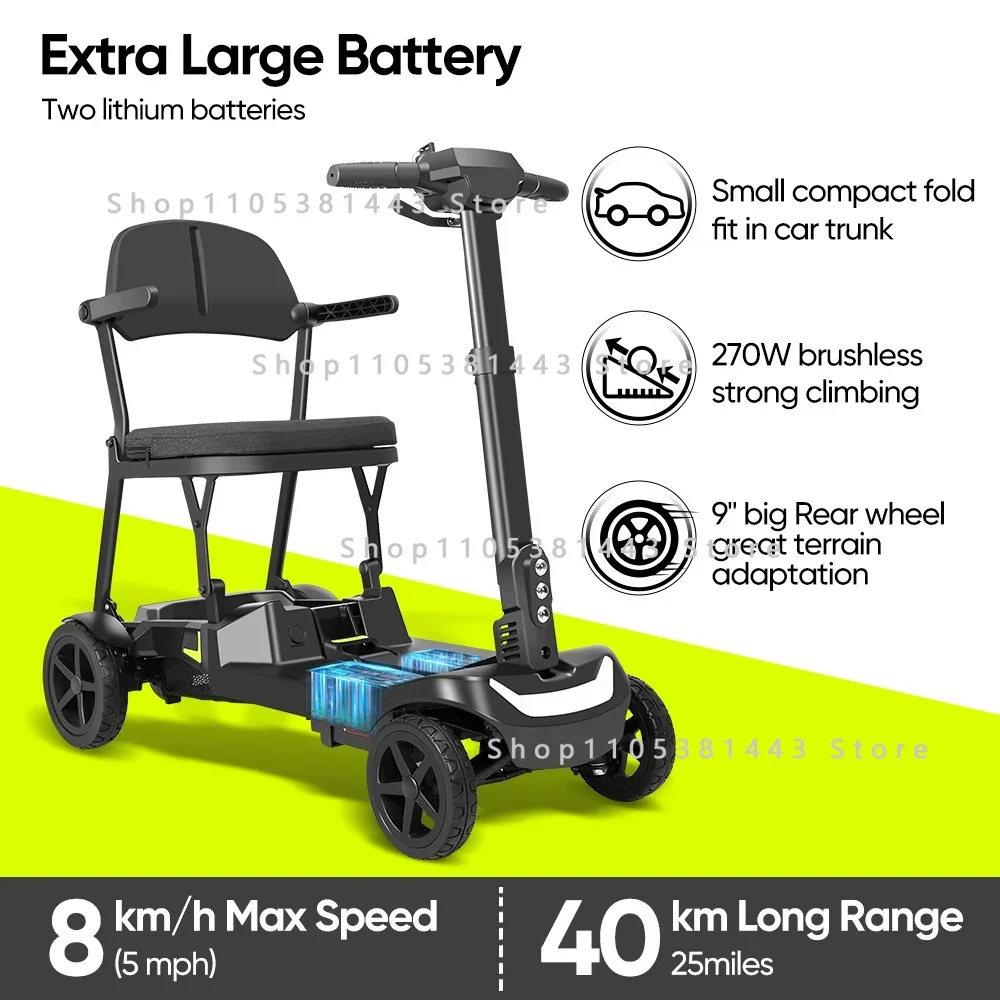 4 Wheel Portable Lightweight Electric Mobility Scooter for Elder Travel All Terrains Ultra Light 16kg Easy Fold Mobility Scooter