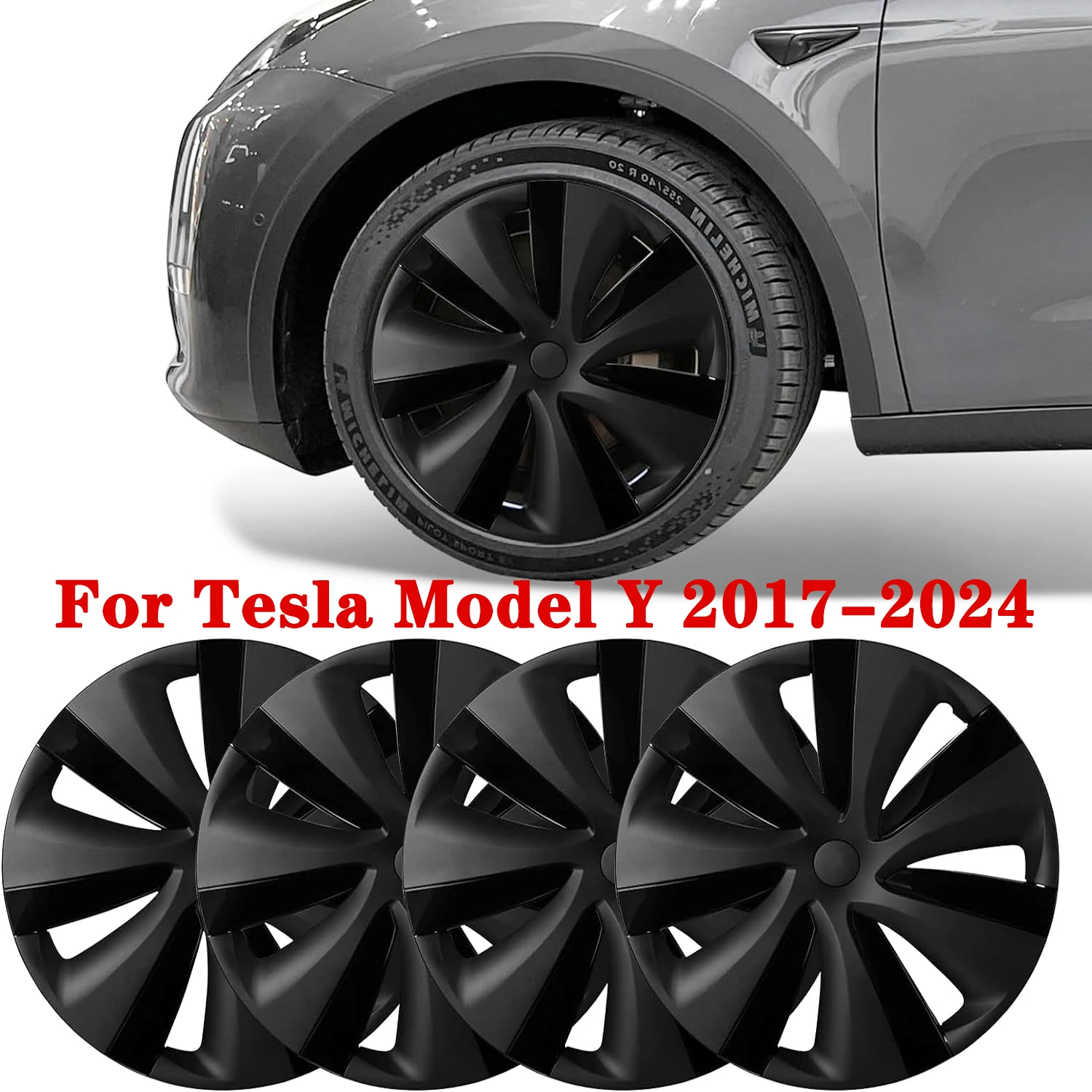 4 SZTUK 19-calowych kołpaków do Tesla Model Y 2017-2024, dwukolorowe kołpaki kół Storm Wymienne felgi Protector