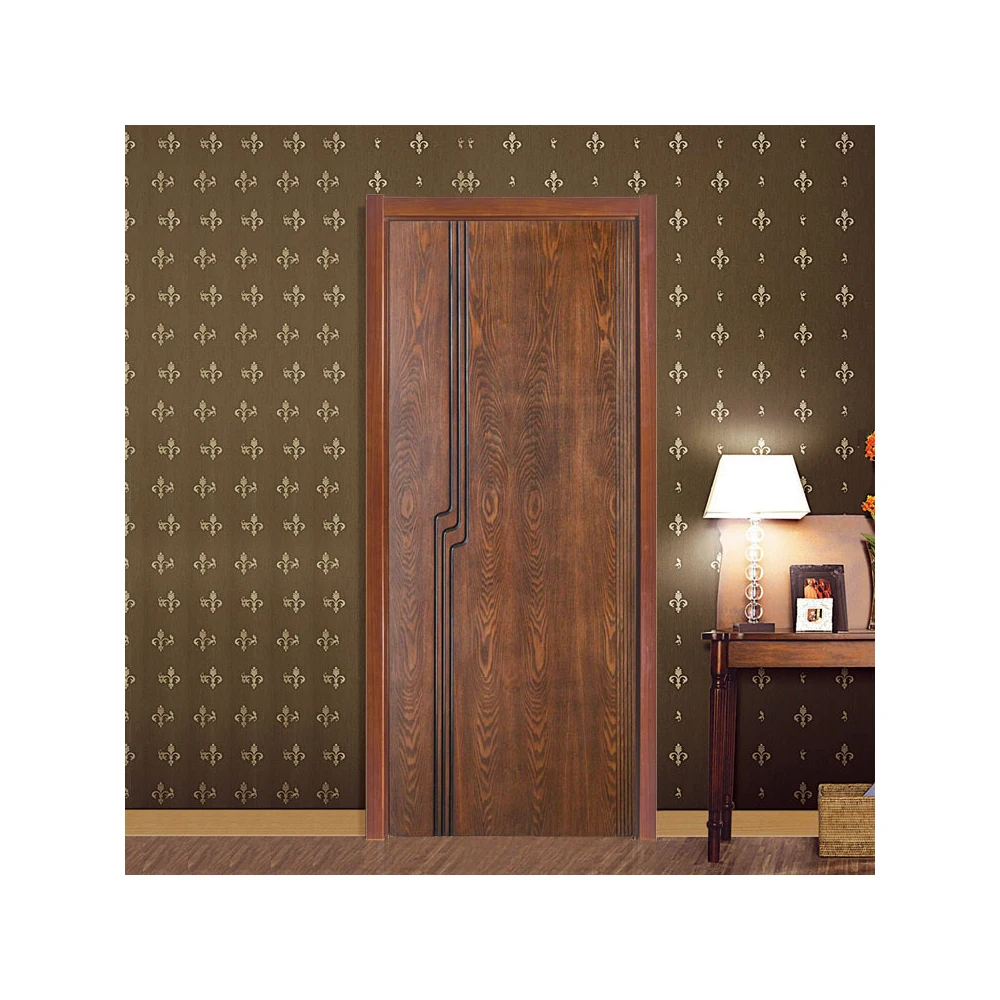 Custom interior solid wood soundproof bedroom interior door set simple American wood grain design painted door