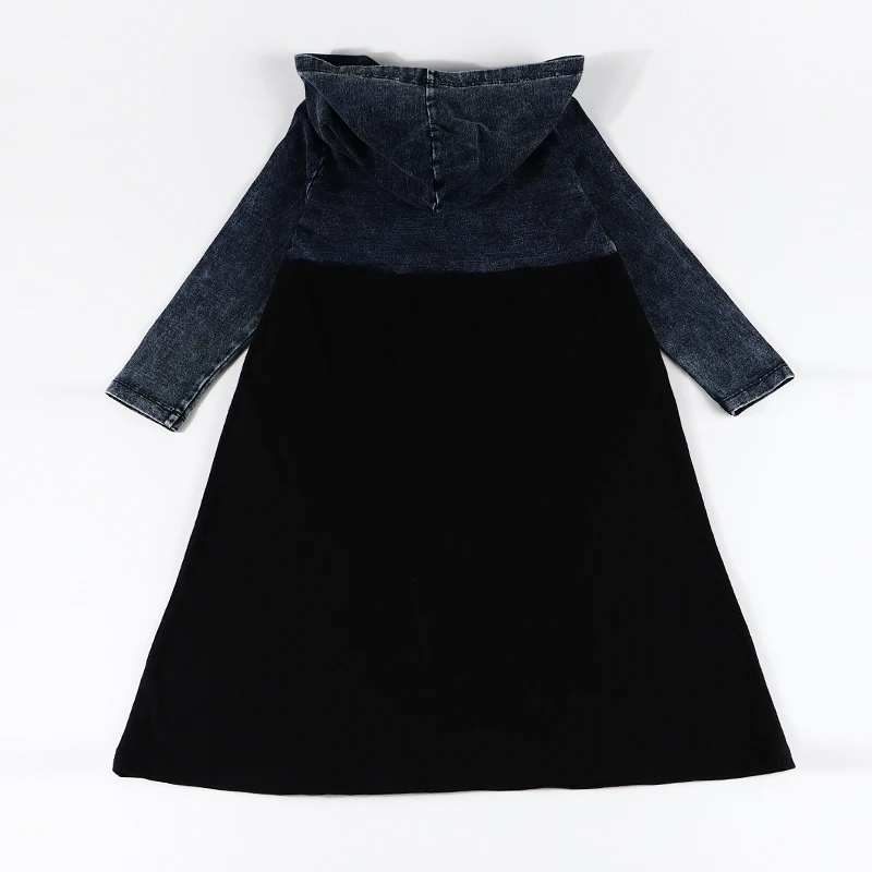 Girls dress long sleeves kids dresses for girls long dress winter casual children clothing kids winter dress hooded denim black