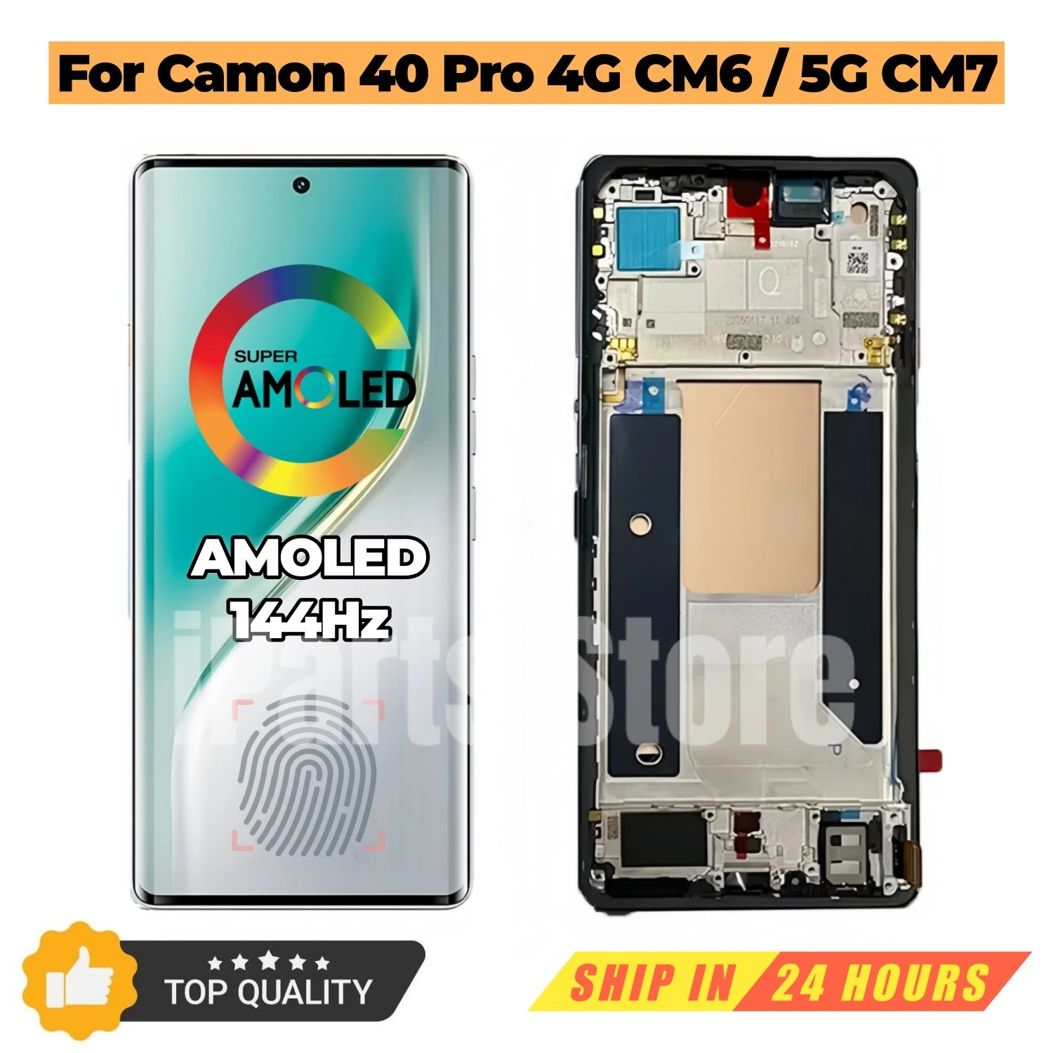 iparts-replacement-new-display-for-tecno-camon-40-pro-4g-cm6-5g-cm7-144hz-amoled-touch-screen-with-frame-assembly-oem-tested