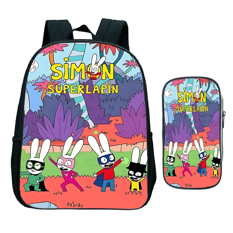 Children School Bag 2pcs Set Boys Girls Simon Super Rabbit Cartoon Kindergarten Schoolbag Kids Orthopedic Backpacks 4-8 Year