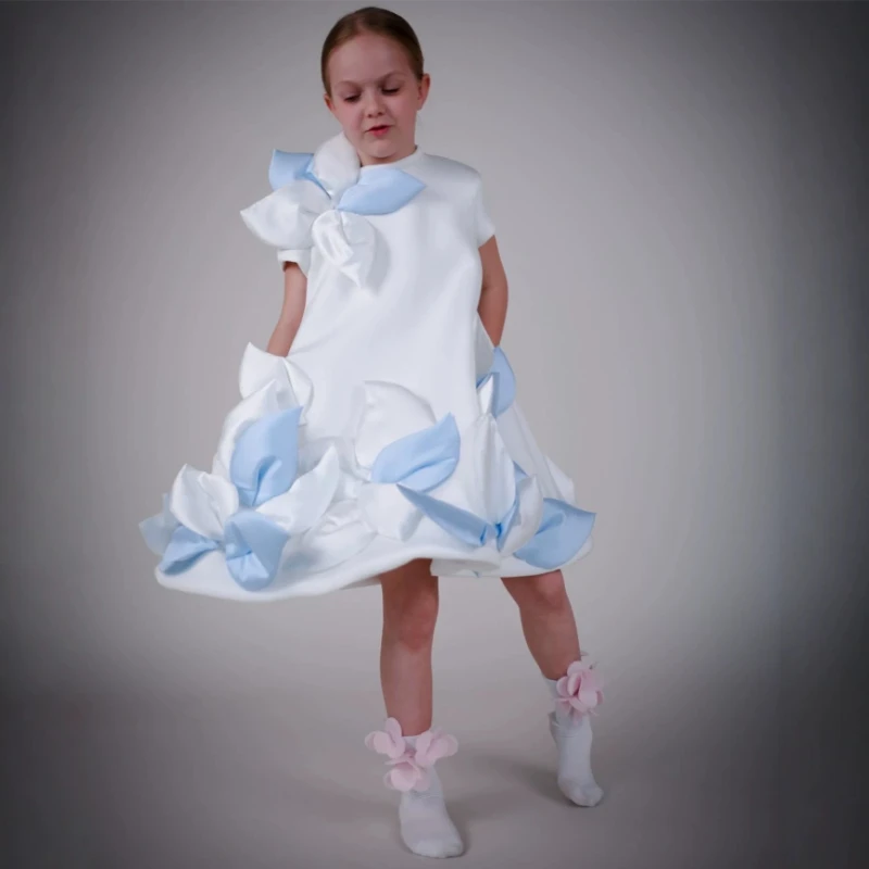

New Children Girls 3D Flower Princess Gown Dress Costume Kids Sweet Birthday Party Formal Pageant Elegant Outfit Spring Summer