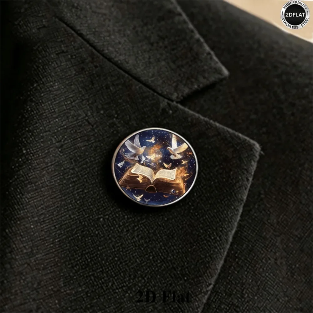 6/12/20 Pcs 2D Flat Bible & Dove Brooch,Stainless Steel Anti‑Scratch Lapel Pin,Backpack Hat Clothing Accessory,Faith Themed Gift
