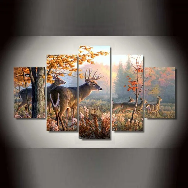 

Low luxury 100CM high-definition decorative painting printed poster, 5-pack reindeer home decoration mural in dusk