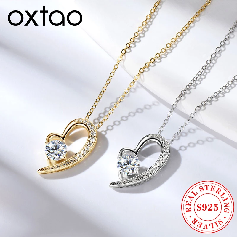 

OXTAO GRA 1.0ct Moissanite Heart Shape Pendant Necklace Female Jewelry Real 925 Silver Clavicle Chain Necklace Fine Jewelry Gift