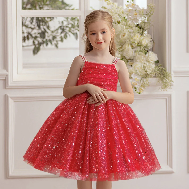 

Элегантные вечерние платья с блестками для девочек, платья принцессы на свадьбу, день рождения, торжественное платье с жемчугом, детское рождественское новогоднее платье