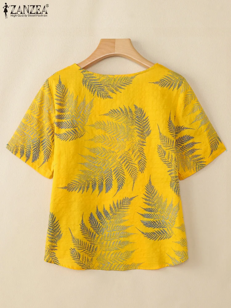 2025 Women Summer Floral Printed Blouse ZANZEA Casual O Neck Short Sleeve Holiday Shirt Thin Tops Female Work Blusas Oversize