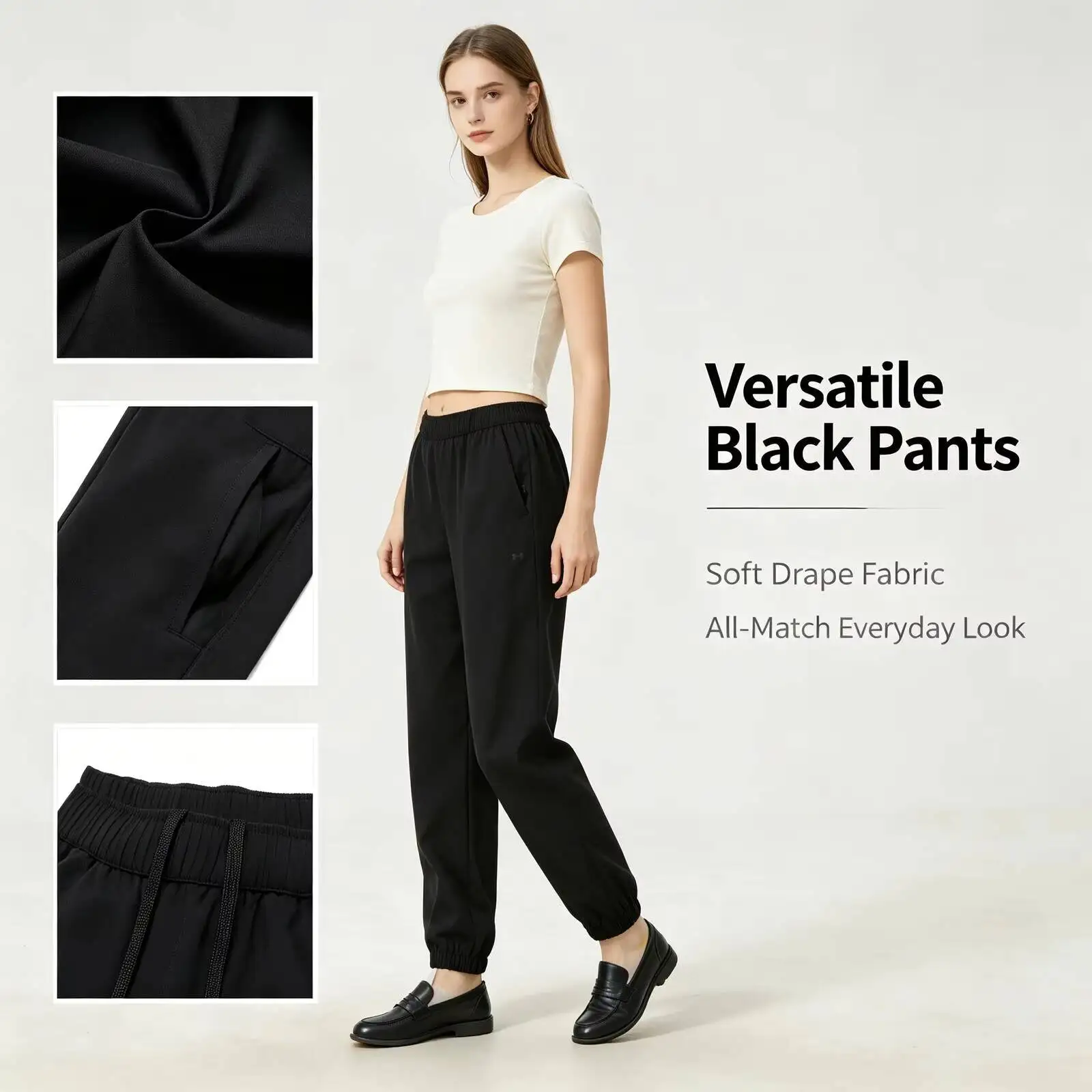 New Under Armour Women's High Waist Black Pants Slim Fit Stretch Casual Trousers Soft Drape All-Match Daily Wear 6011400-008