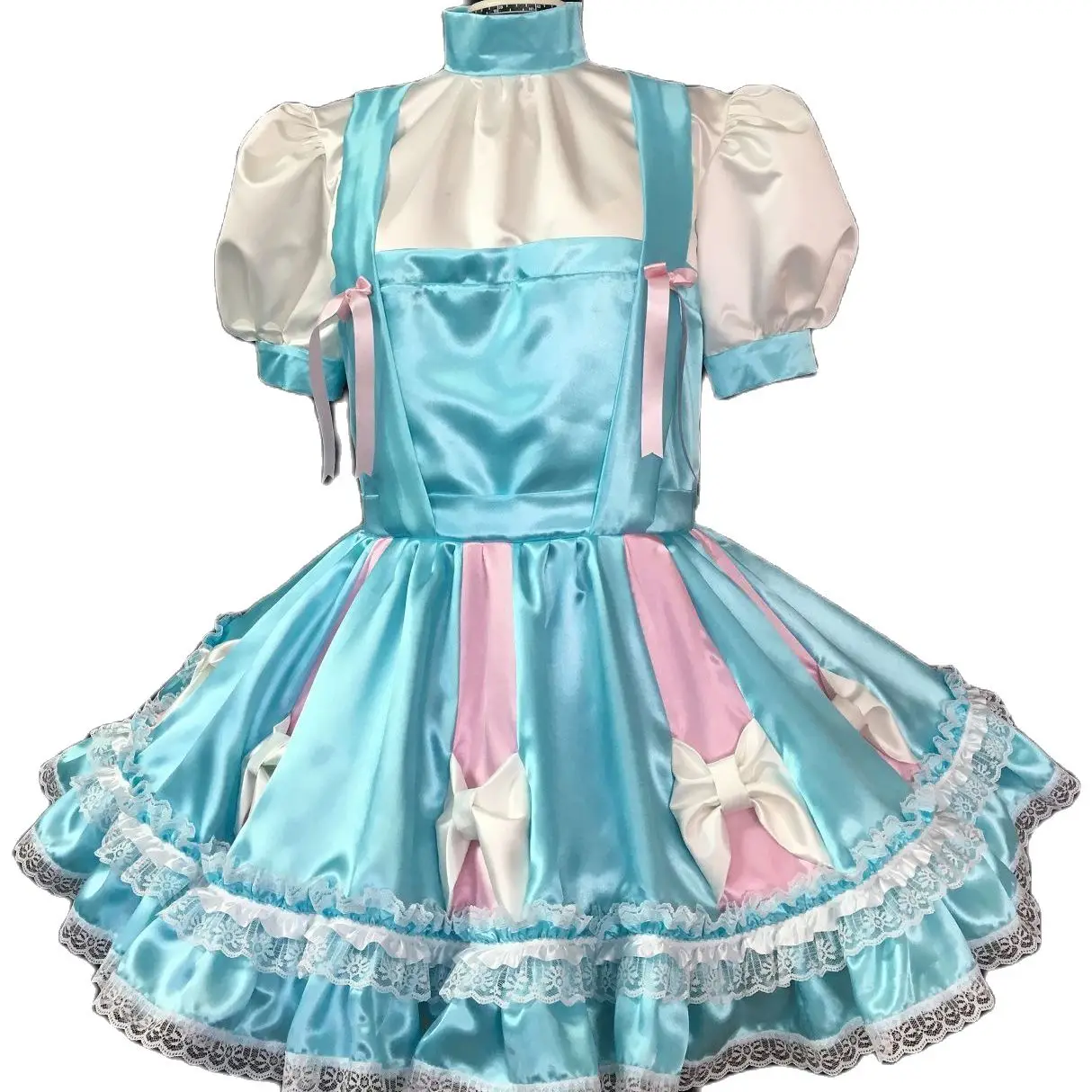 Volwassen Sissy Blauwe Boog Hoge Hals Peep Rok Kant Taart Rok Meisje Rok