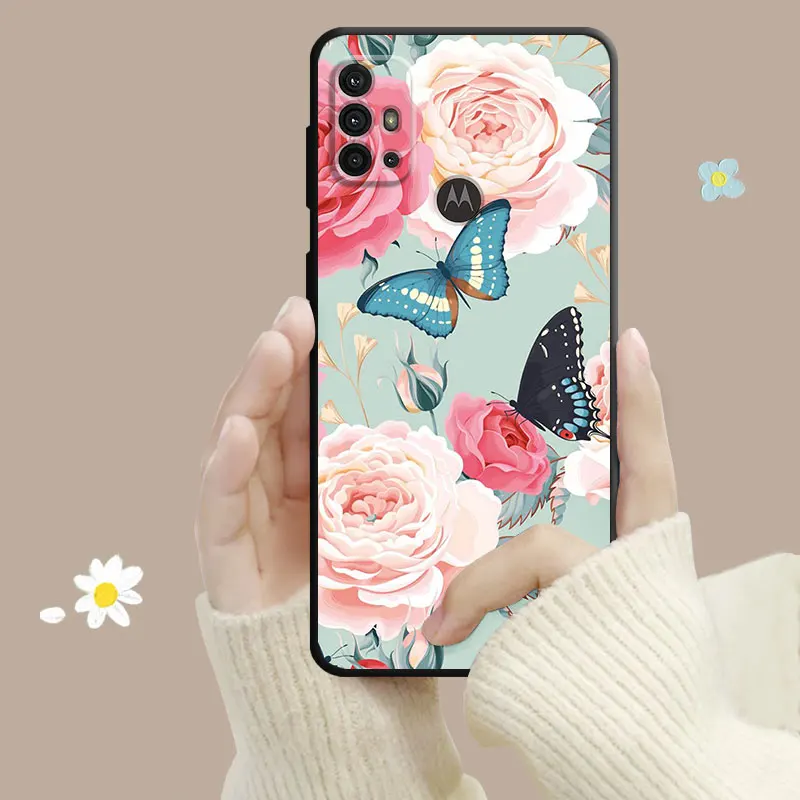 Case For Motorola G200 G60 G50 G31 G30 G22 G9 G8 Power Lite Plus Edge 20Lite 30 One Fusion Bling Aesthetic Butterfly Rose Art