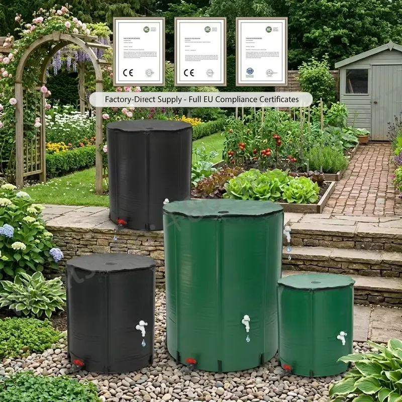 TAK 100 -1000L Collapsible Rain Barrel Foldable Water Storage Container with Downspout Diverter Kit Garden Irrigation Tank