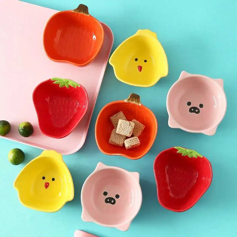 Cartoon Ceramic Small Dipping Seasoning Plate Household Cute Snack Dish Vinegar Soy Sauce Dishes Fruit Cold Vegetable Bowl