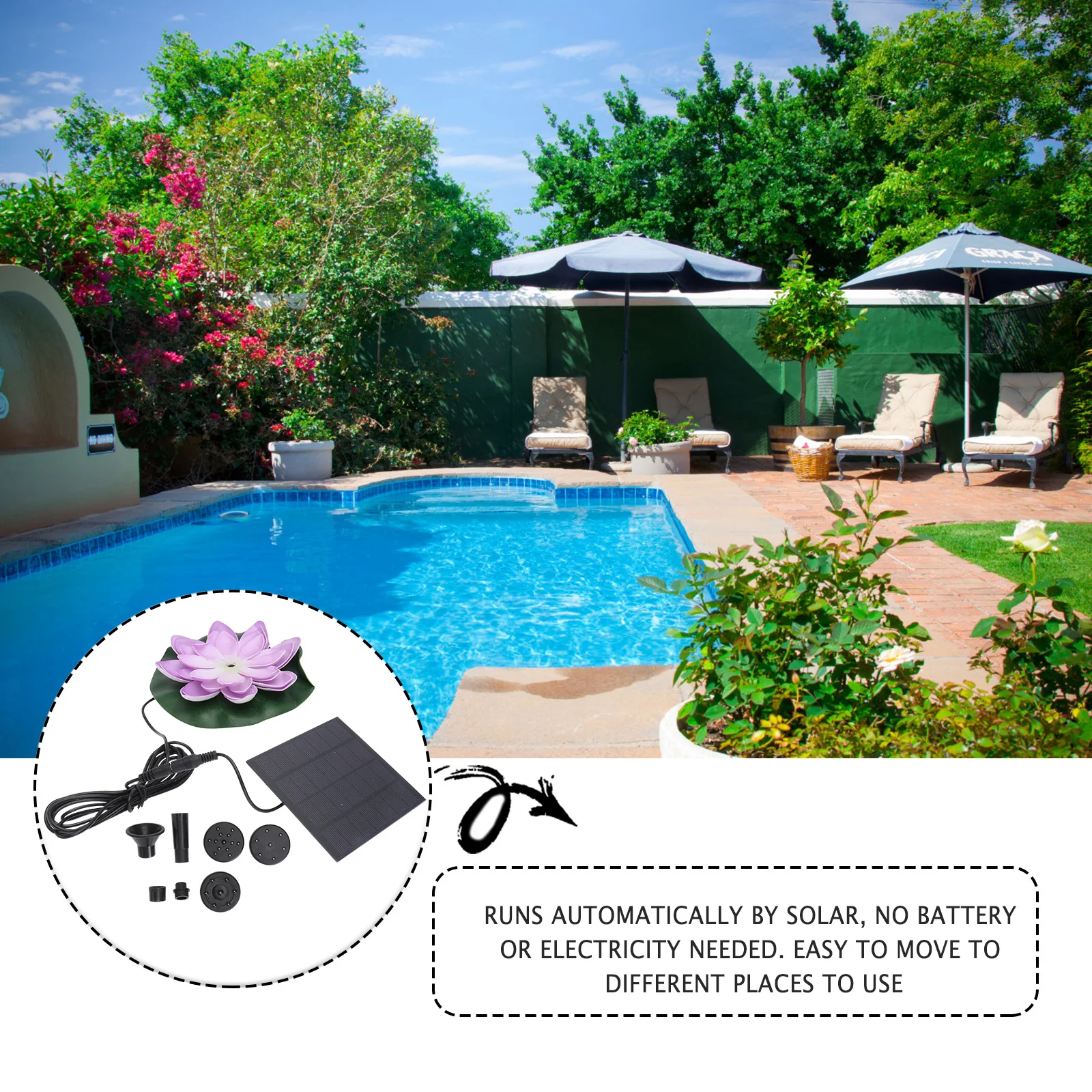 

1 set Solar Fountain Lotus Design Energy-Saving Low Noise Outdoor Pond Garden Decorative Water Feature Floating Fountain For