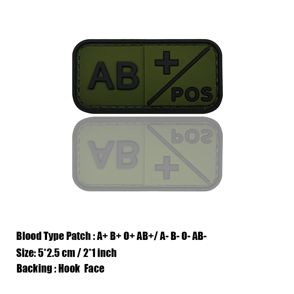 Oliver Green 3D Rubber Clothing Label Applique Blood Type Patch A B O AB POS NEG Blood Type Patch Stick On Bag Hat Military Suit