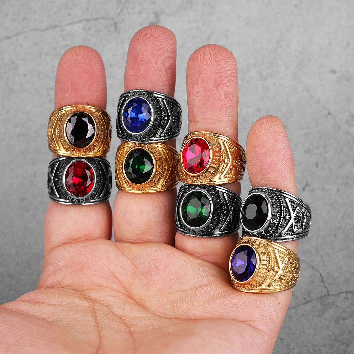 Stainless Steel Men Rings Rhinestone United States Hip Hop Punk Rock for Biker Male Boyfriend Jewelry Creativity Gift Wholesale