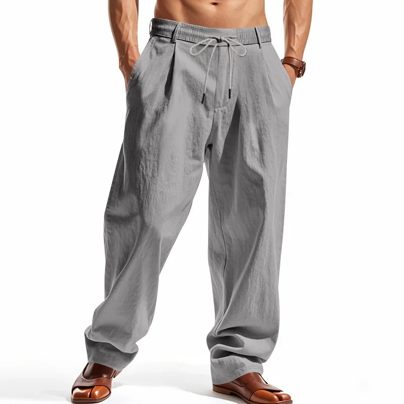 Autumn New Product Loose Linen Western Pants Casual Trendy Wrinkled Simple Breathable Sports Straight Pants For Men