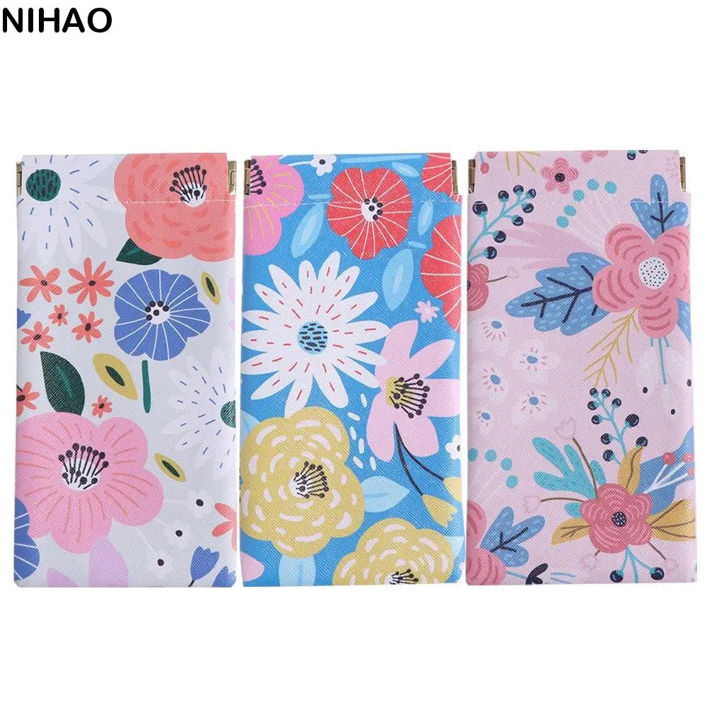 

Flower Self-closing Eyewear Case Printed Fresh Style PU Leather Glasses Bag Sunglasses Pouch Eyewear Protector Case