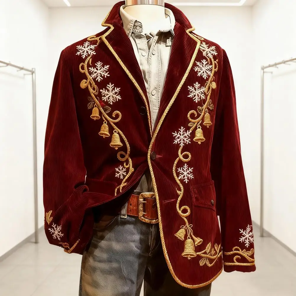 

Men Corduroy Suit Coat Single-Breasted Suit Jacket Lapel Long Sleeve 3D Christmas Themed Print Slim Fit Suit Jacket Formal Wear
