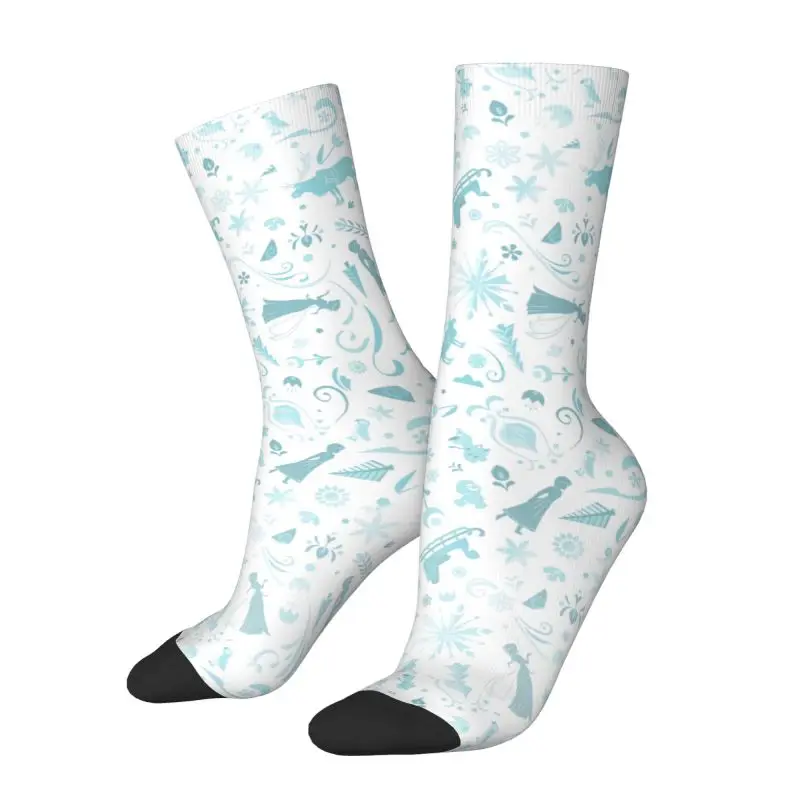 Custom Frozen Elsa Dress Socks for Men Women Warm Fashion Novelty Crew Socks