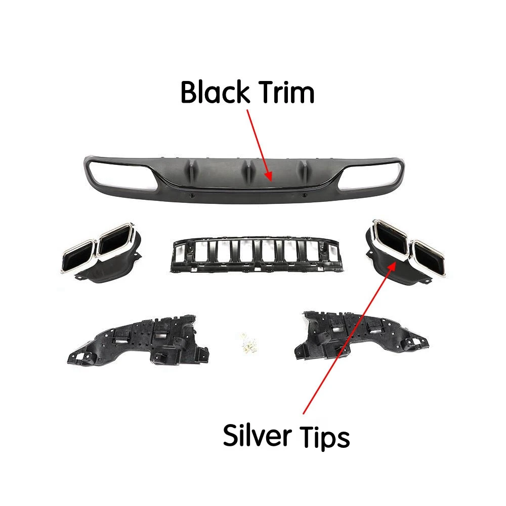 Car Rear Bumper Diffuser with exhaust tips for Mercedes Benz C205 Coupe C200 C300 C43 AMG to C63 AMG 2014-2019 Rear Apron Lip