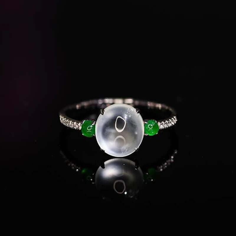 Original diamond-studded natural chalcedony egg noodle ladies ring opening adjustable green fresh bohemian ladies jewelry