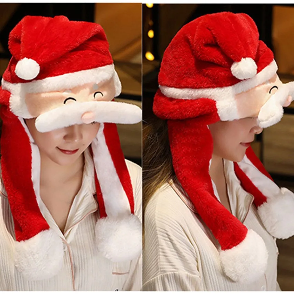 Cute with Ears Will Move Santa Claus Hat with Air Bags Soft Christmas Hats Xmas Decoration Adult