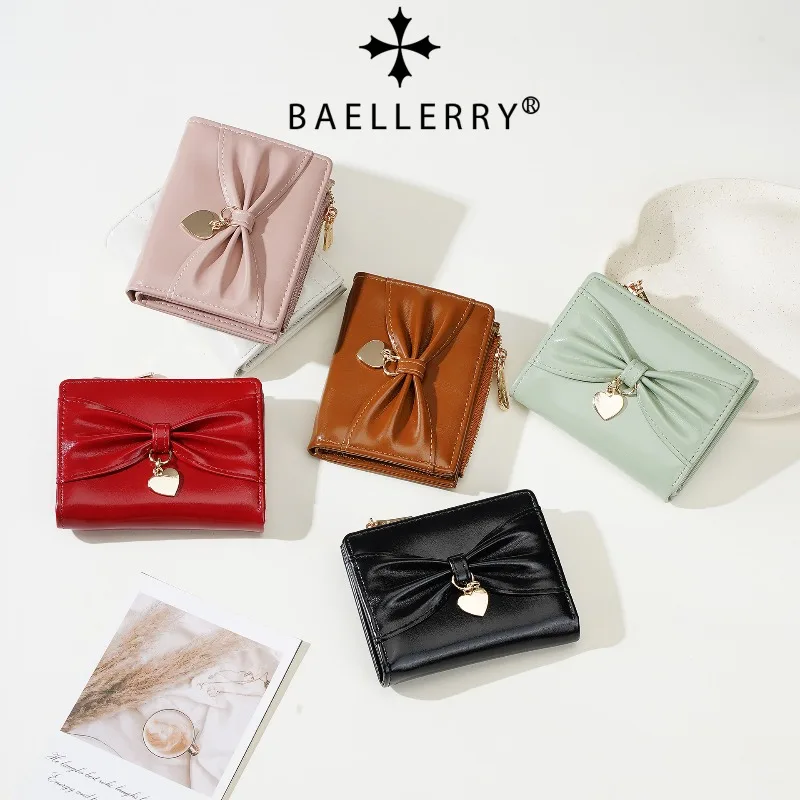 Cute Cartoon Folding Wallet, Bowknot Macaron Color Card Holder & Purse 2 in 1, PU Leather Women's Wallet