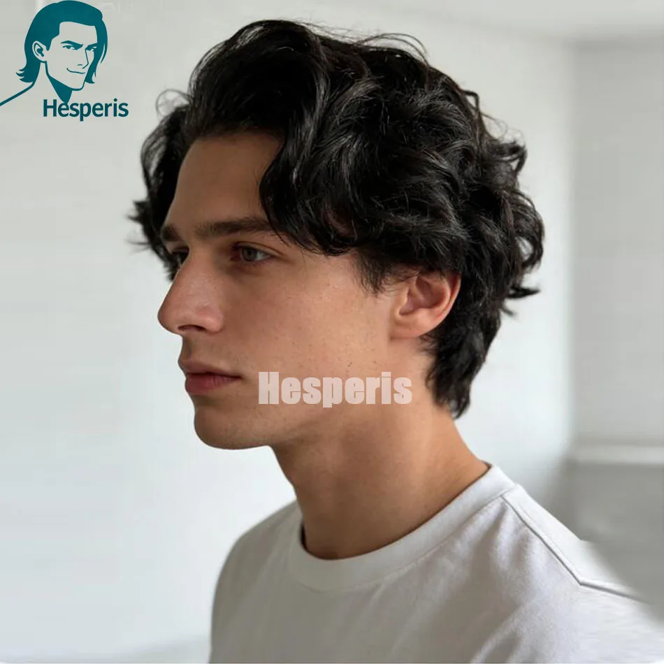 ヘスペリス メンズ 人毛ウィッグ プレスタイル 透明レースフロント 人毛システム 男性用ウィッグ ヘアピース