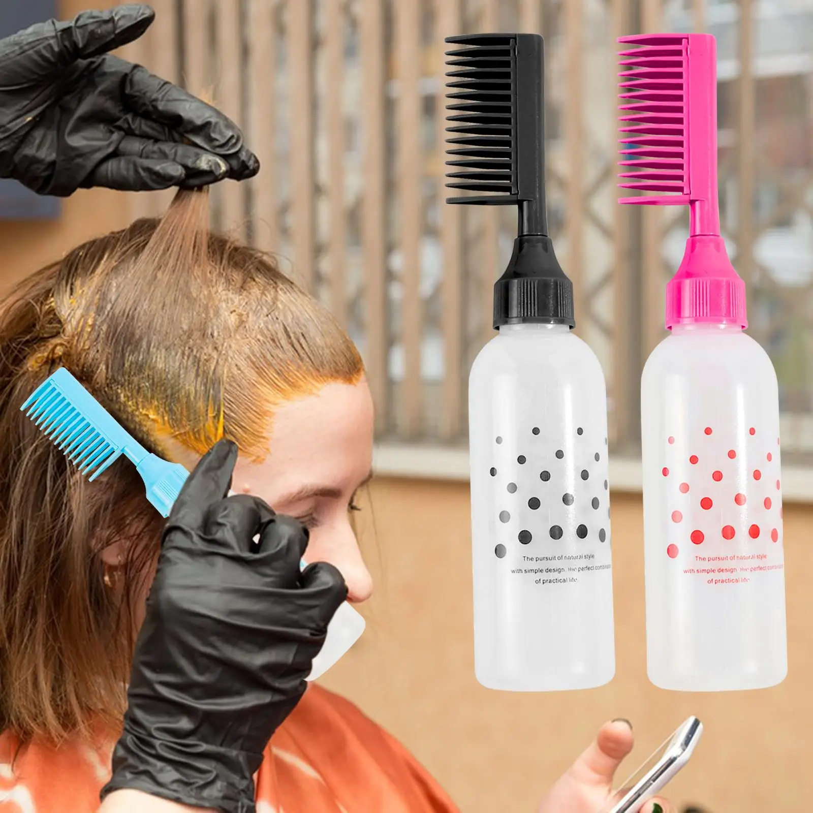 زجاجة تلوين الشعر مع مقياس للمنزل ، مشط الجذر ، فرشاة الصبغ ، زجاجات التزييت الملونة
